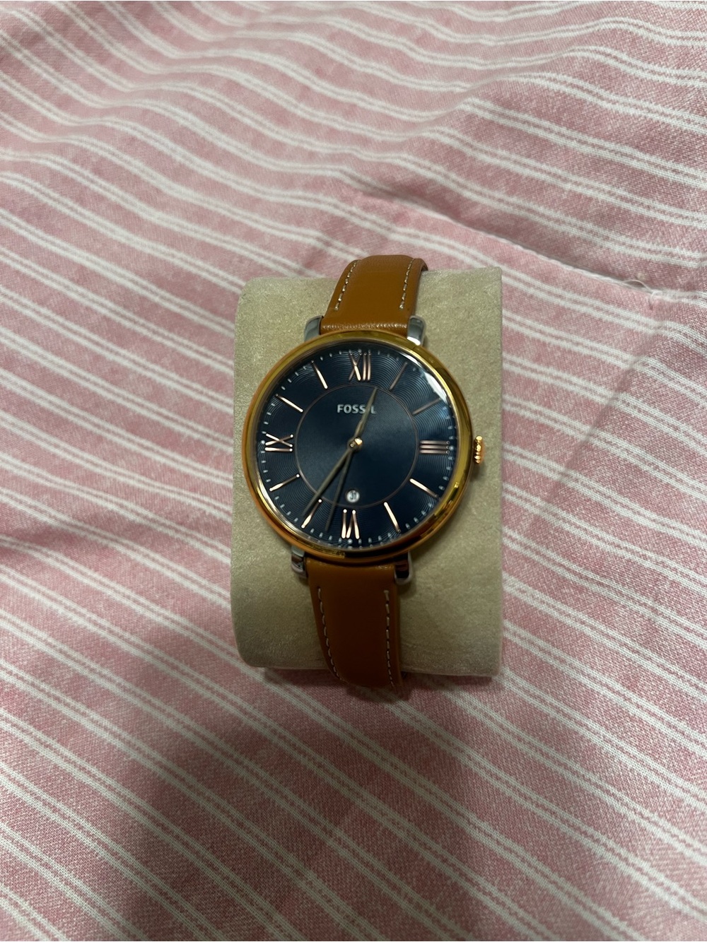 Fossil Women Navy Dial Watch with Tan Leather Strap